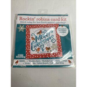 Christmas Rockin Robins Card Kit With Wooden Charm For Festive Cross Stitching